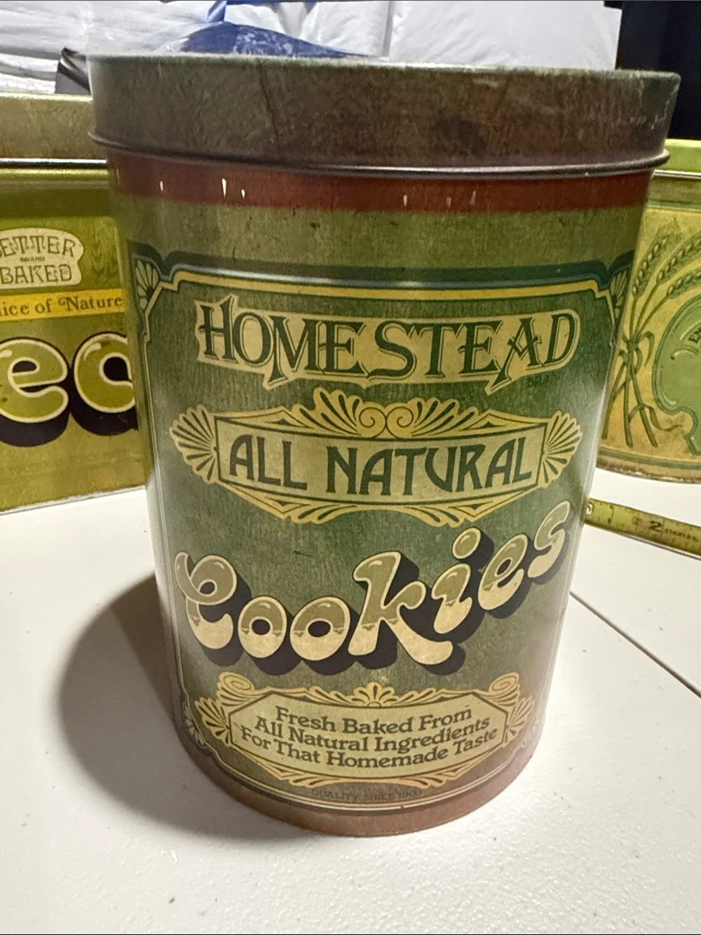 Vintage Cheinco All Natural Green Cookie Tin